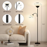 2-in-1 Torchiere Floor Lamp, 34W Super Bright LED Standing Lamp with Remote & Touch Control