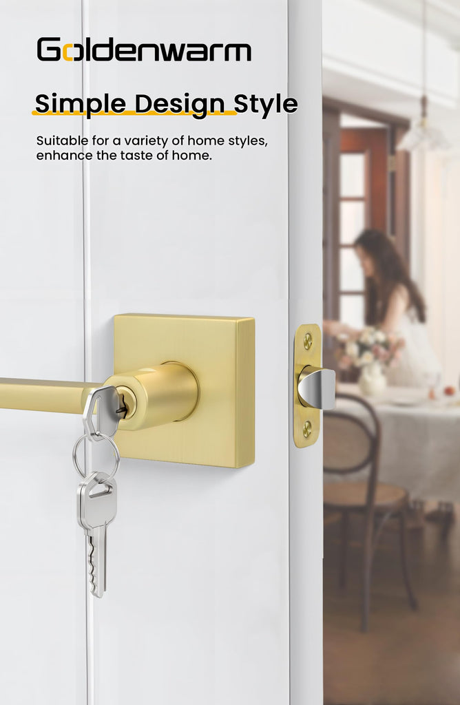 Brushed Gold Door Handle with Lock and Key, Keyed Entry 1 Pack