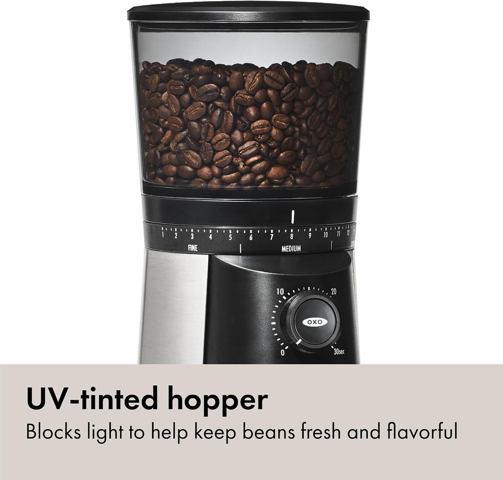 Brew Conical Burr Electric Coffee Bean Grinder - 12 Oz, Silver | Stainless Steel Burrs, One-Touch Automatic, 43 Grind