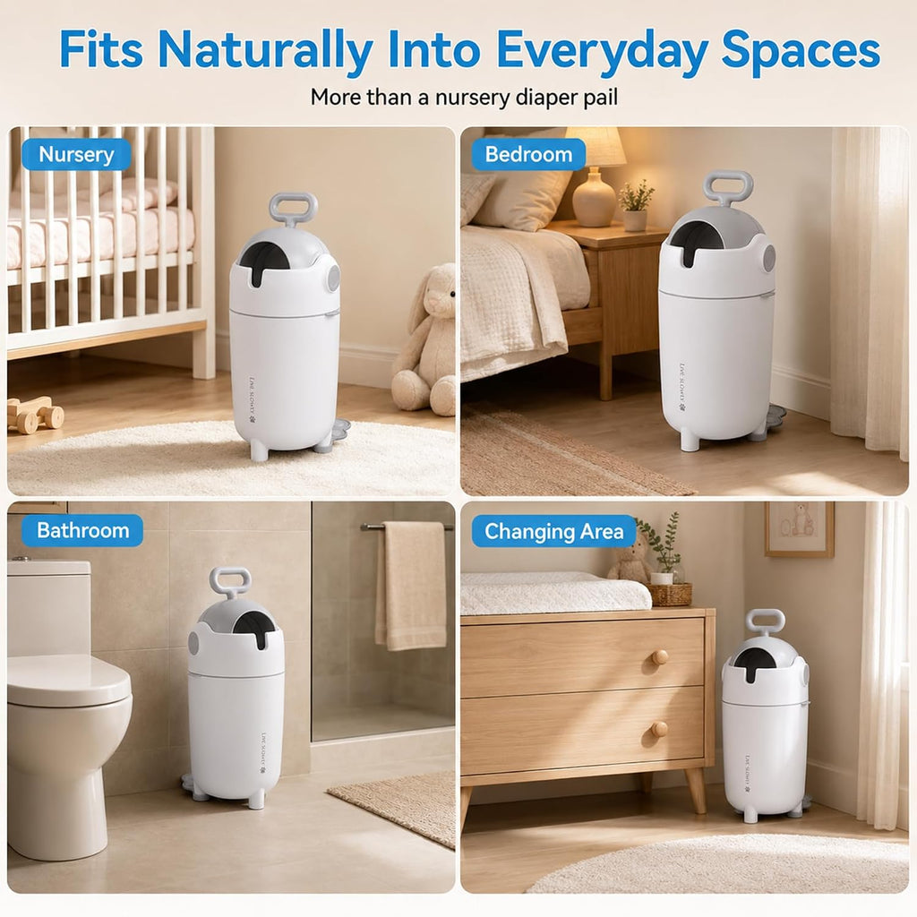 12L Baby Diaper Pail Odor Locking with Airtight Lid & Child Safe Lock,White