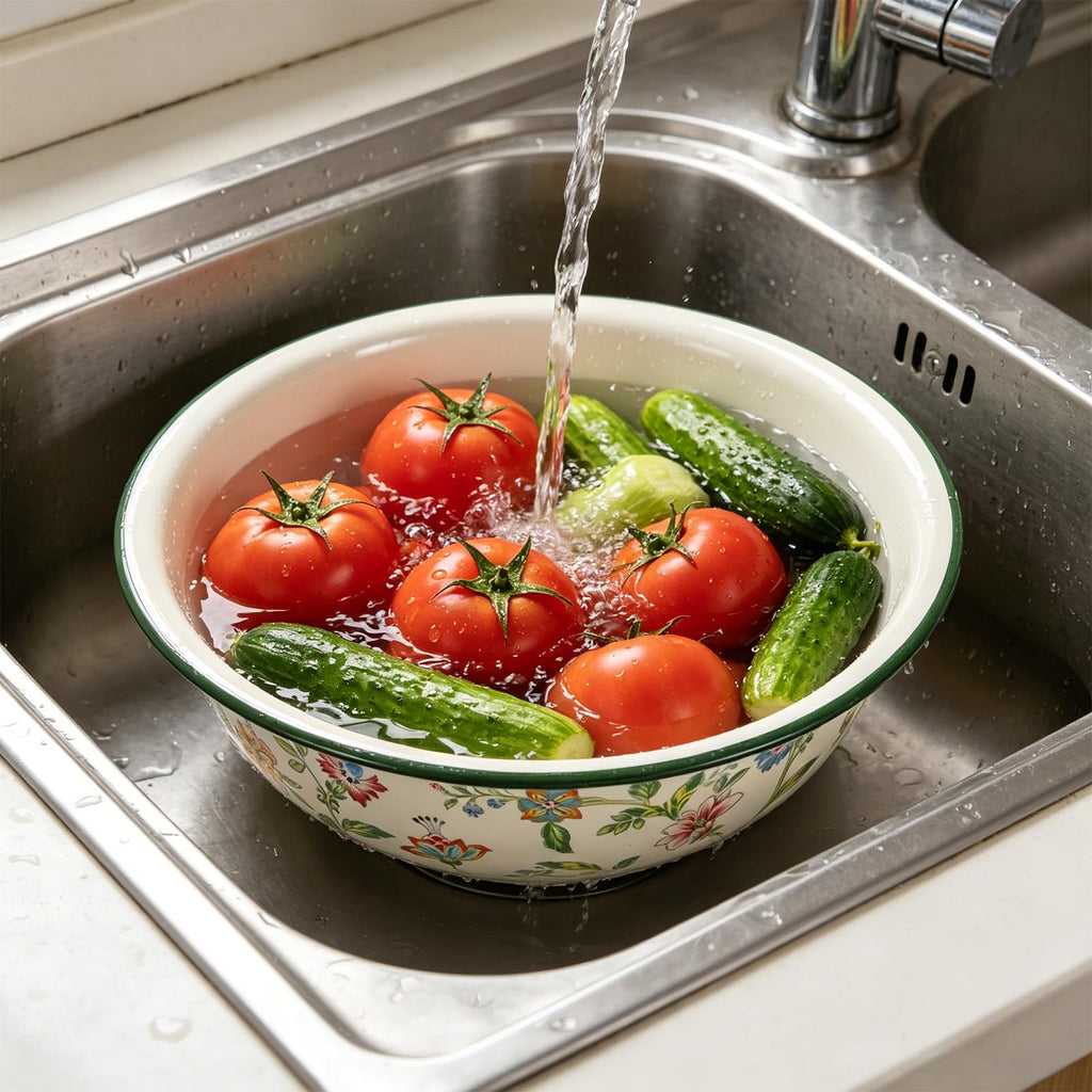 3 Pack Vintage Enamel Mixing Bowl, 11.8 Inch Large Farmhouse Retro Enamelware Basin 3.6 Quart Enamel Bowl Serving