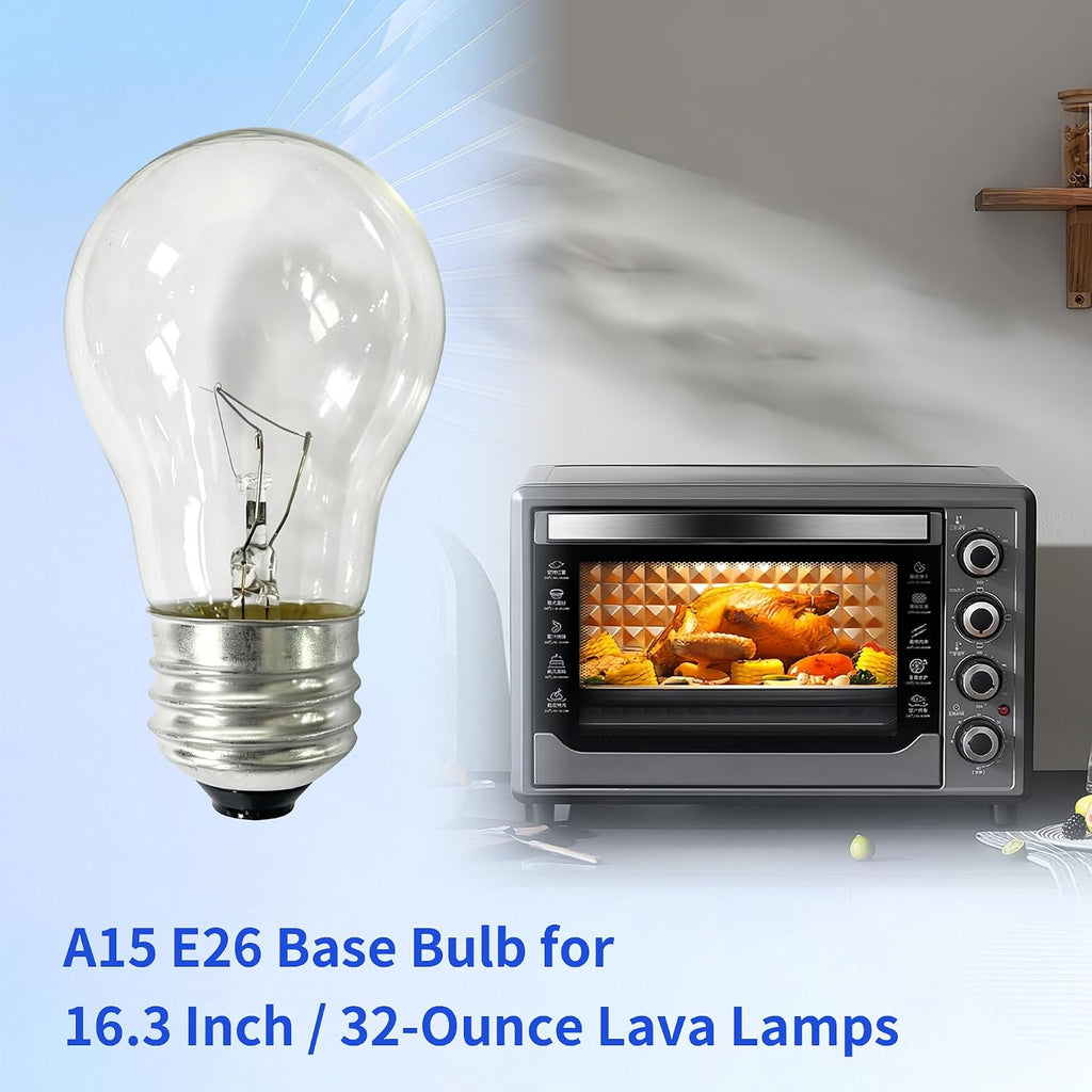 40W A15 Appliance Bulb for Lava Lamp, E26 Medium Base 120V, Compatible with Refrigerator, Microwave, Range Hood, Warm