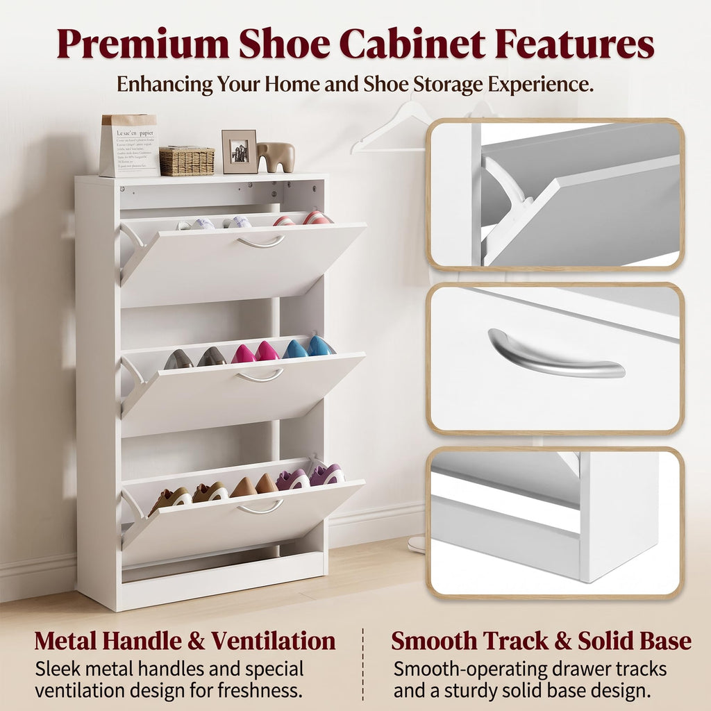 Shoe Cabinet, Narrow Shoe Storage with 3 Flip Drawers