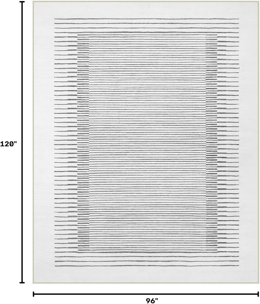 Washable Striped Rugs, Non-Slip Soft Grey Berber Stripe Bedroom Rug, Low Pile Minimalist Floor Carpet Living
