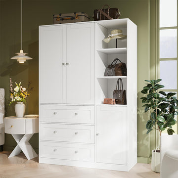 71"H Armoire Wardrobe Closet with Mirror and Open Shelves (1, White)