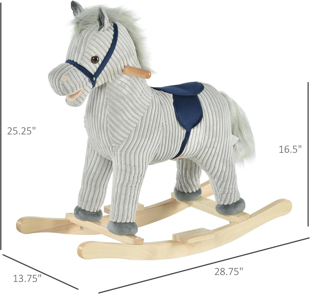 Kids Rocking Horse for Toddler 3-5 Plush with Realistic Sounds Gray