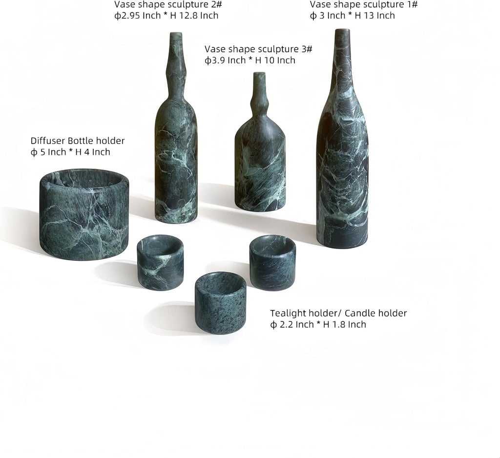 Diamond Green Natural Marble Living Room Decor Set Luxury 7-Piece Home Accessories Kit with Real Marble Candle