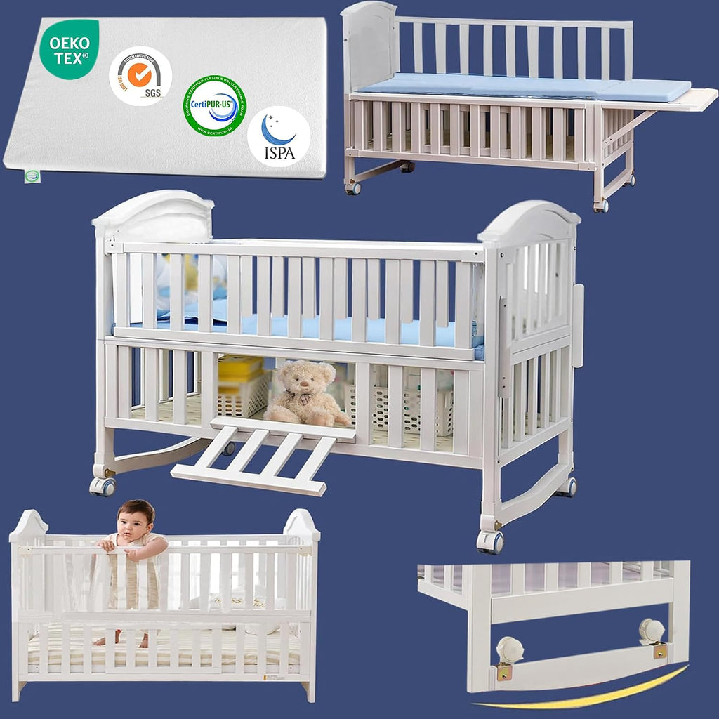 Portable Mini Baby Crib 4 in 1 with Memory Foam Mattress(38"by24") Included, Cunas para Bebes 2026 Convertible Crib 6