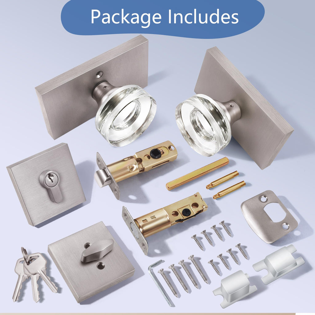Brushed Nickel Crystal Door Knob with Deadbolt Lock, 1 Set