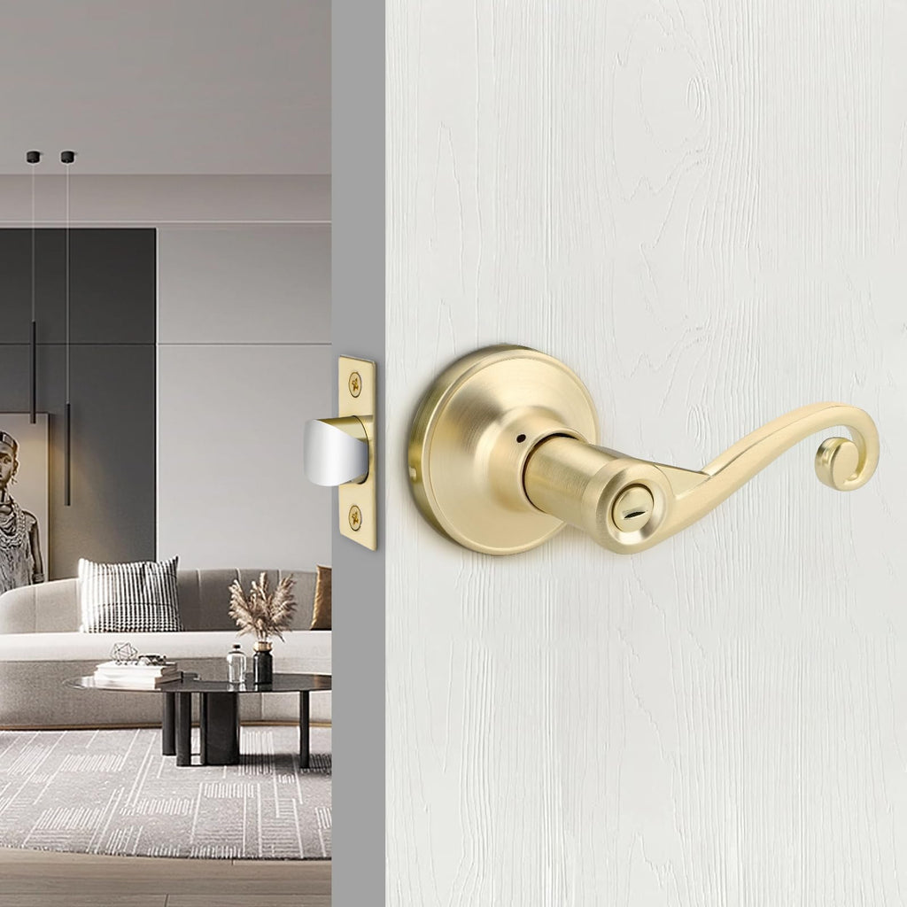 1 Pack Gold Door Handle, Wave Style Privacy Door Lever