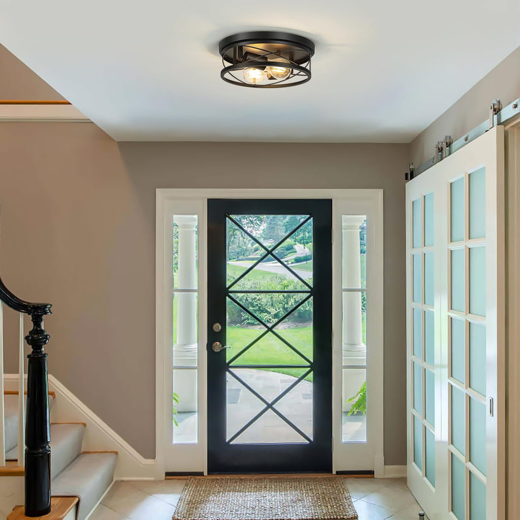 Farmhouse Lights, Black Industrial Flush Mount Ceiling Light