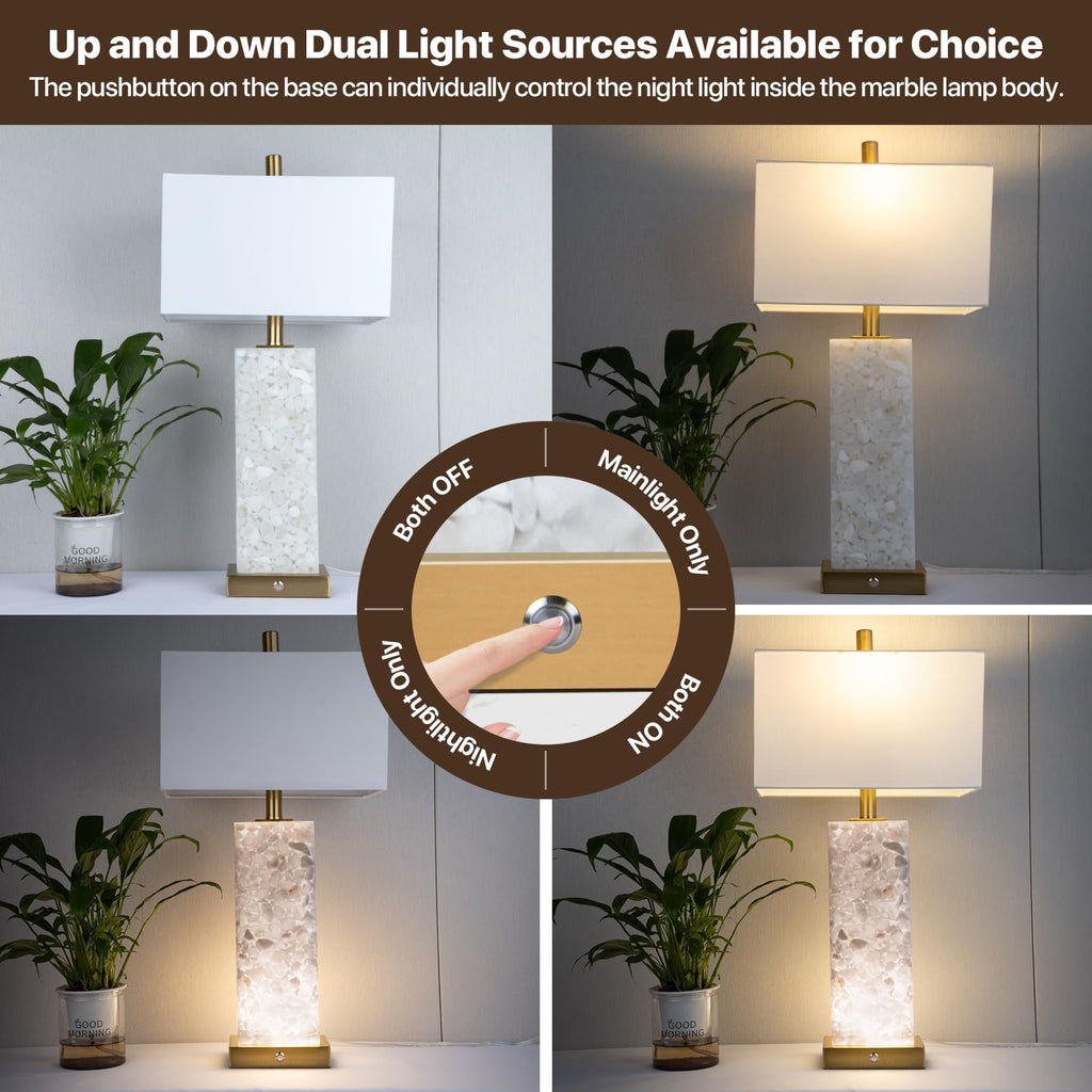 25.6" Alabaster Lamps, Marble Lamp Nightstand Lamps Set of 2
