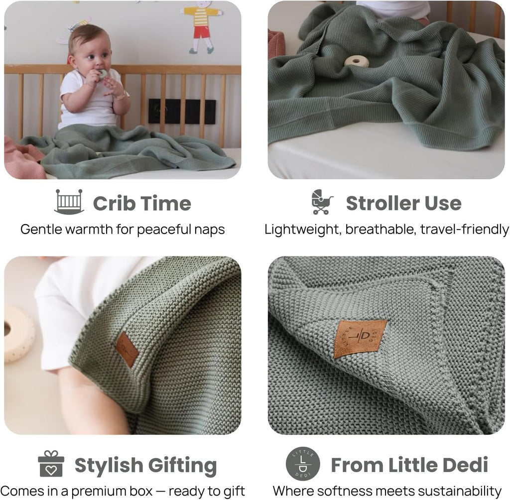 100% Organic Cotton GOTS Certified Baby Knitted Blanket with Gift Box - Soft Toddler, Crib, Stroller Blanket