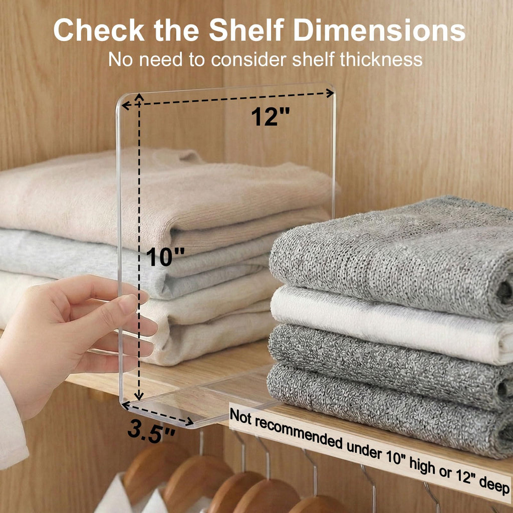 Shelf Dividers for Closet Organization: 10" Tall x 12" Deep