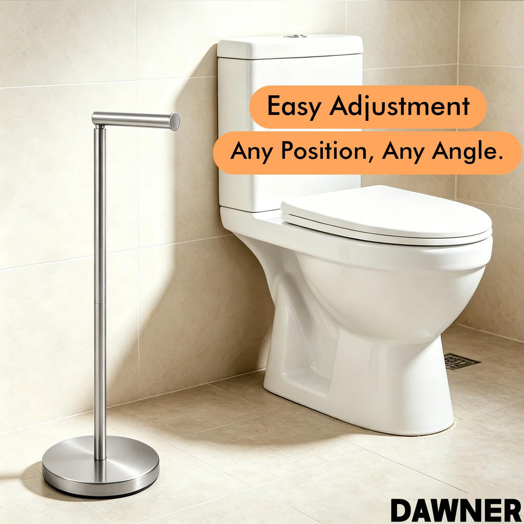 26" Heavy Duty Toilet Paper Holder Stand, Free Standing Toilet Paper Holder, Brushed Nickel Bathroom Toilet Paper