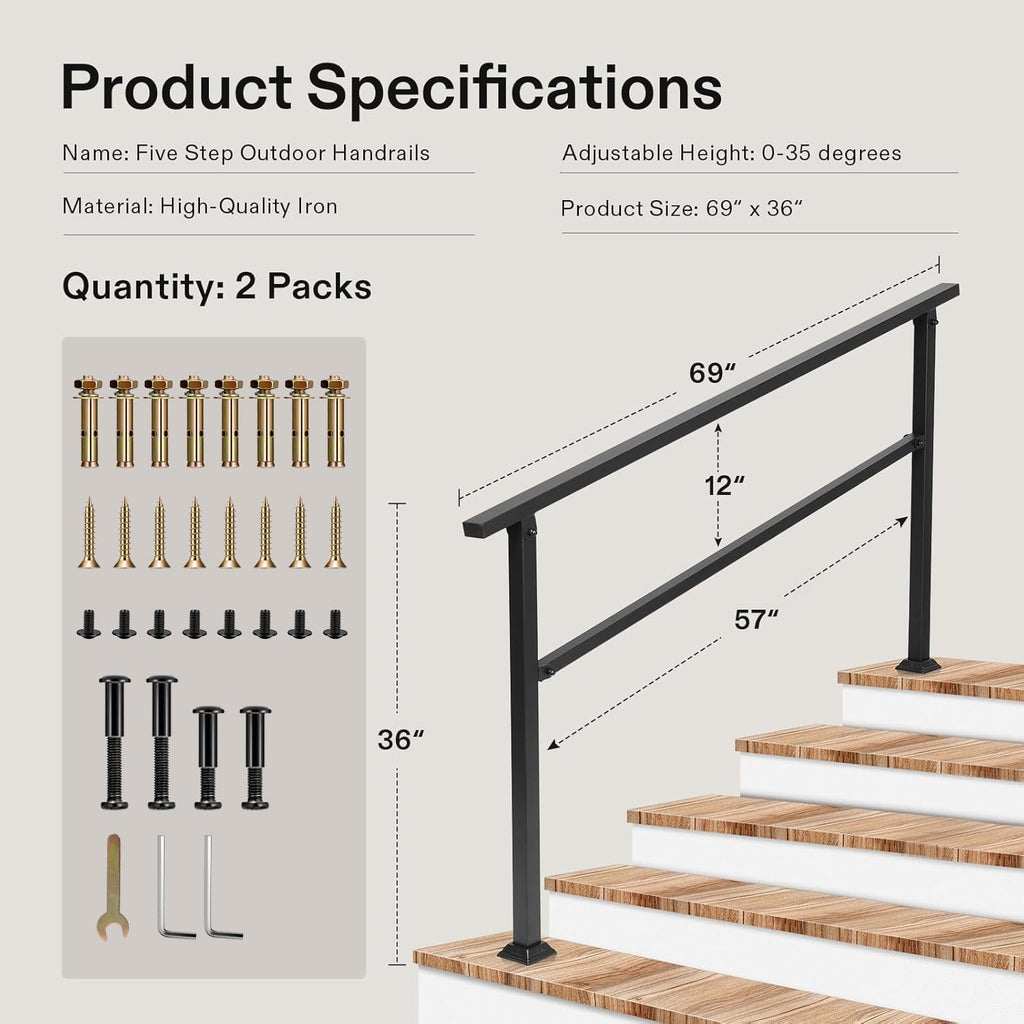 5-Step Stair Handrail — Outdoor Stair Railing | Casa Home Living