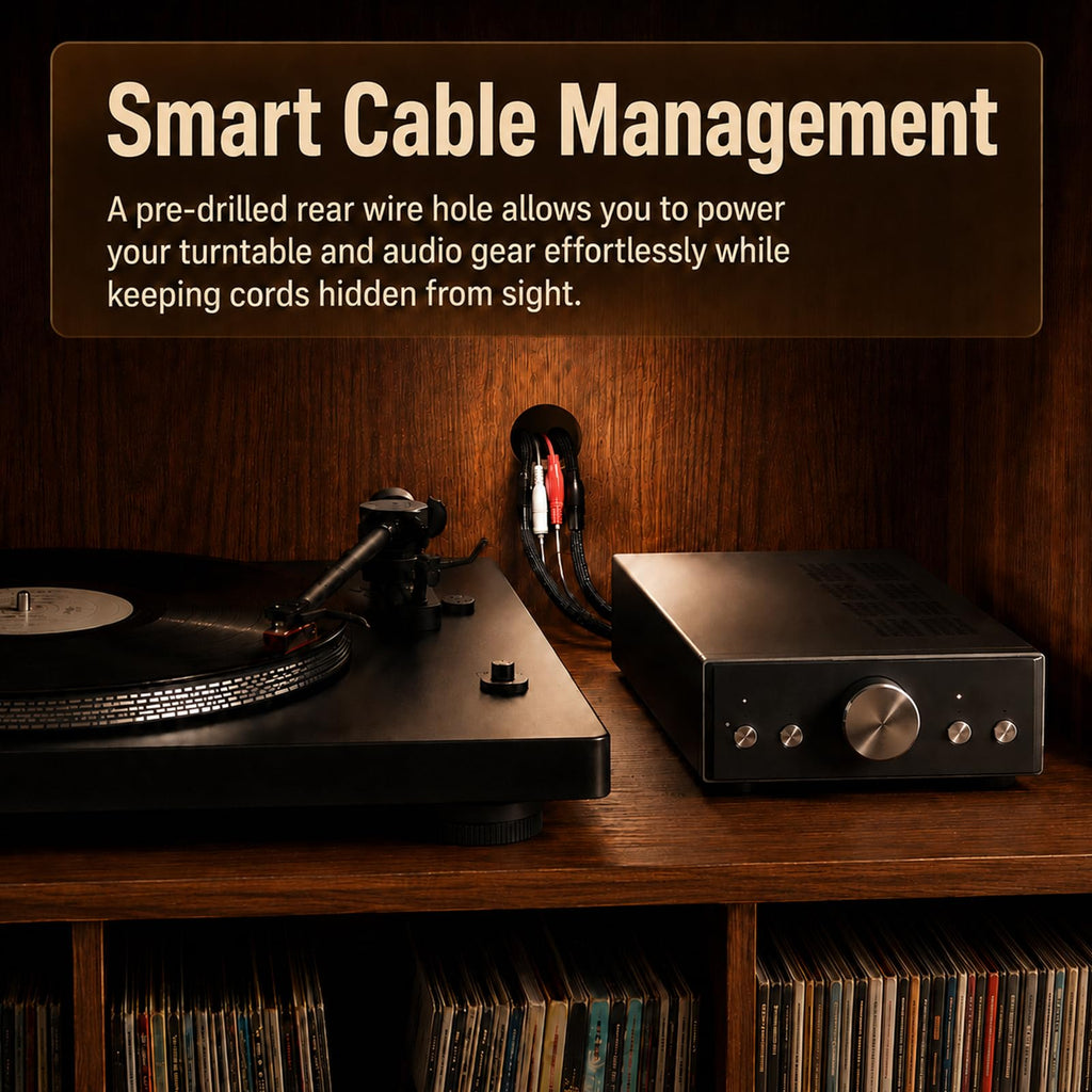 MCM Tall Record Player Bookshelf, Walnut Turntable Stand with Vinyl Storage, Drawer & Speaker Shelf, Record Player