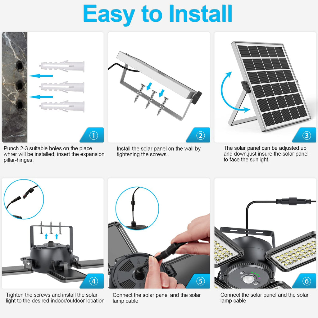 Solar Pendant Light Outdoor Indoor, 4 Heads Shed Light with Remote & Sensor