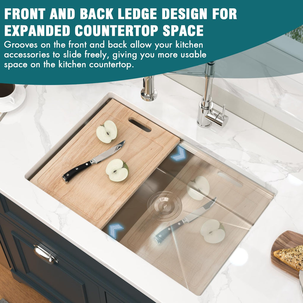 Undermount Kitchen Sink 28x19x9 Inch Workstation