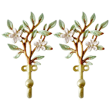 Vintage Flower-Shaped Decorative Wall Hooks, 2 Pack Hand-Painted Floral Metal Wall Hook Rack Hangers for Hanging