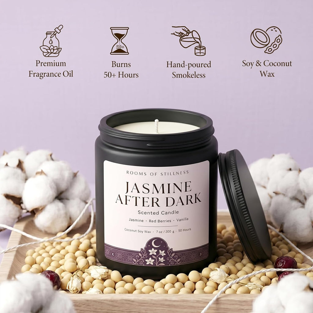7OZ Indian Jasmin Scented Candle, Strong Room-Filling Floral Aroma, Luxury Coconut Soy Wax Blend Candle with 50H Long - Set of 7