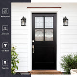 Modern Outdoor Wall Lights, 12 Inch Exterior Wall Lantern, Cast Aluminum with Water Ripple Glass, Black Finish