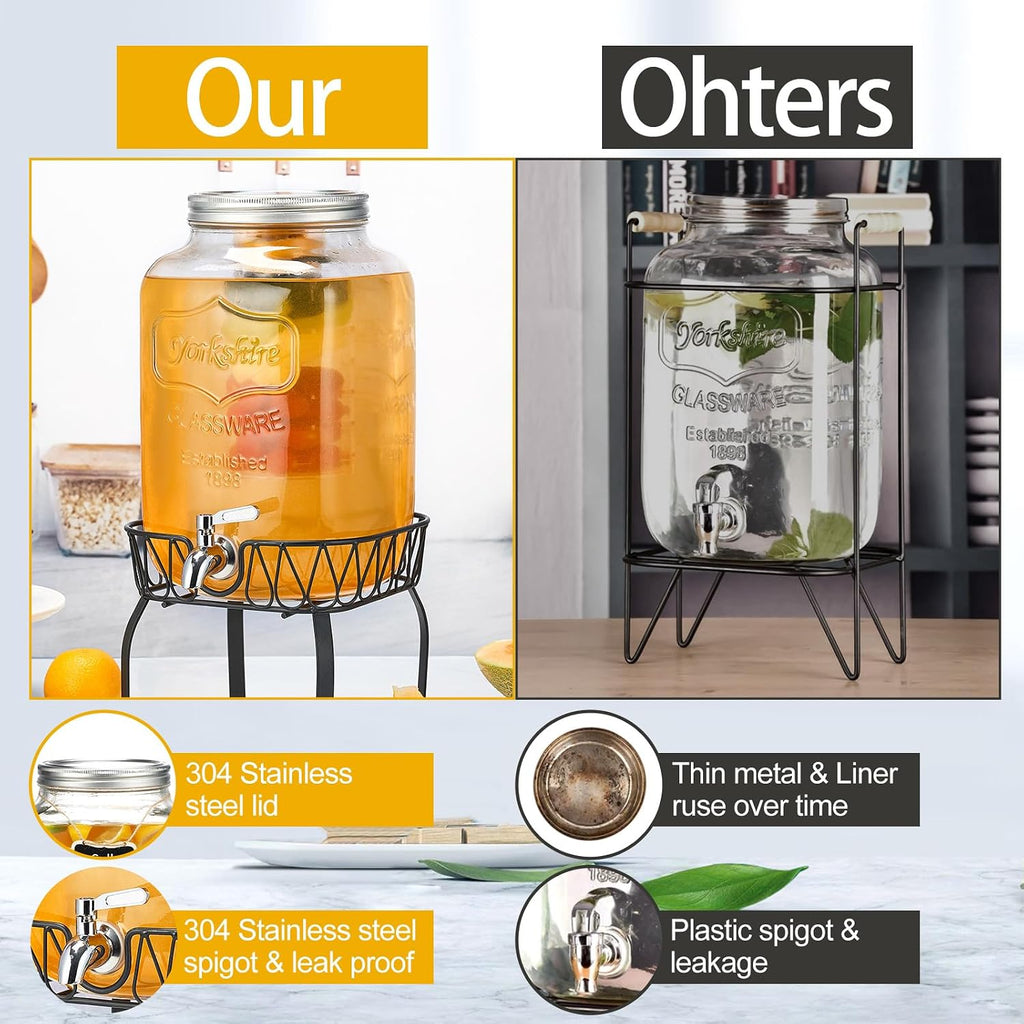 2 Gallon with Stand & Fruit Infuser, Stainless Steel Spigot - for Parties, Drink Dispensers with Lids for Lemonade