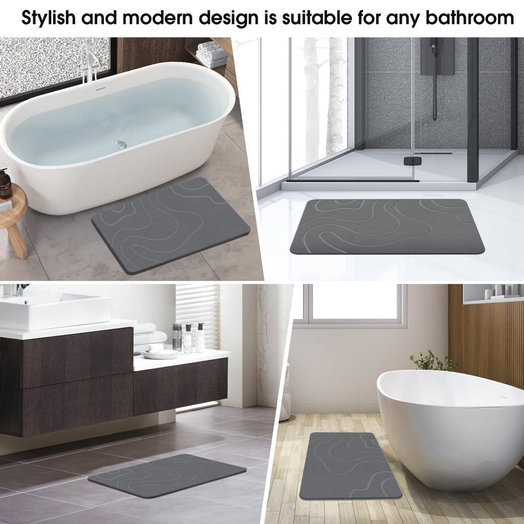 Stone Bath Mat, Diatomaceous Earth Shower Mat, Quick Dry, Grey