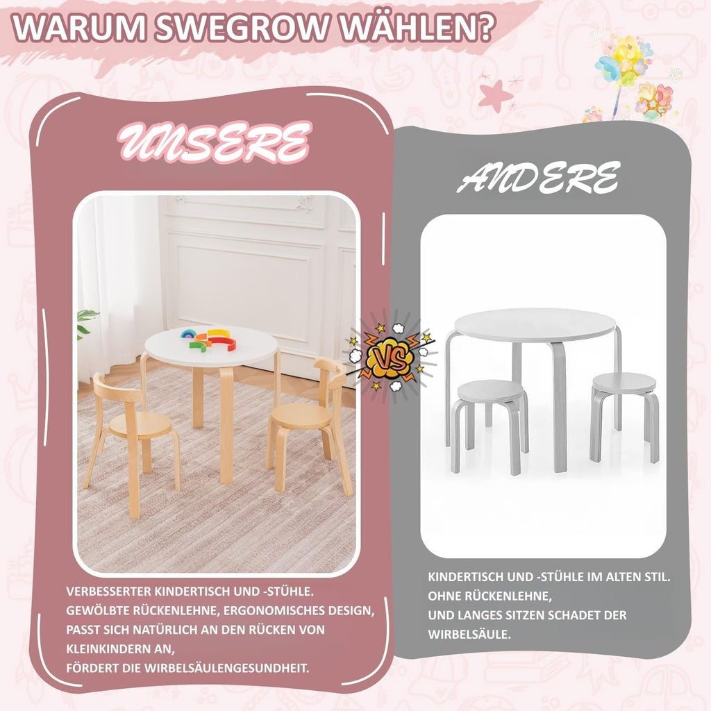 Kids Table and 2 Chairs Set, Wooden Table and Chairs for Kids & Toddler,Kid Wooden Furniture