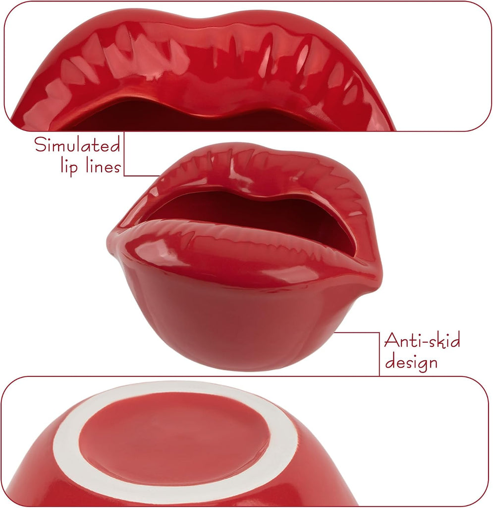 Red Lip Shaped Ceramic Jewelry Tray, Ring Dish