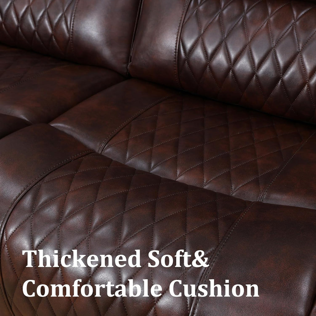 Breathing Leather Reclining Sectional Couch, 6 Seat L Shaped Sofa with 2 Power Recliner Seats, Reclining Sectional