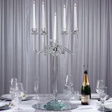 Efavormart 27" Tall Handcrafted Gem Cut 5 Arm Crystal Modern Glass Candelabra Candle Holder Wedding Centerpiece