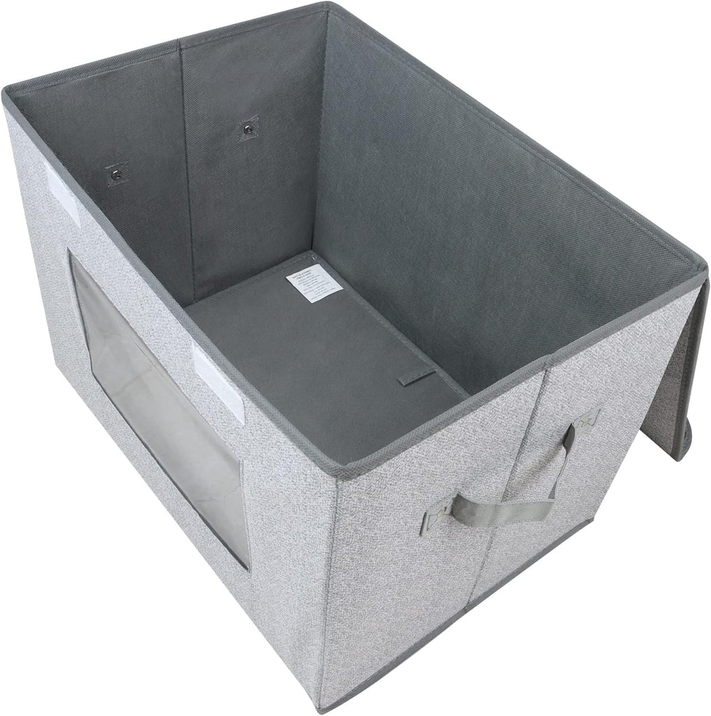 Fabric Closet Storage Bins with Lids for Shelves 4 Pack, Gray | 17 x 12 x 12 In Clothes Storage Bins with Handles &