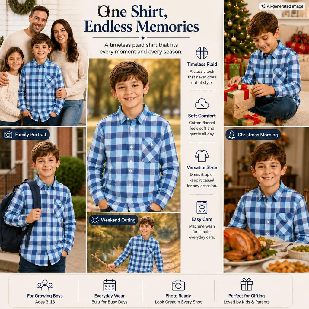 Boys Plaid Flannel Shirt: Long Sleeve Button Up