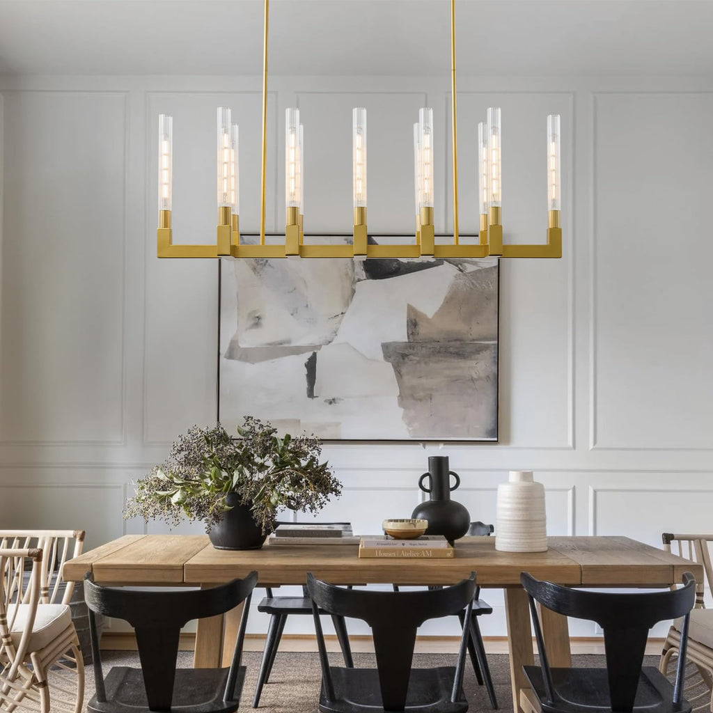 Gold Farmhouse Dining Room Chandelier,Modern Linear Rectangle Chandelier