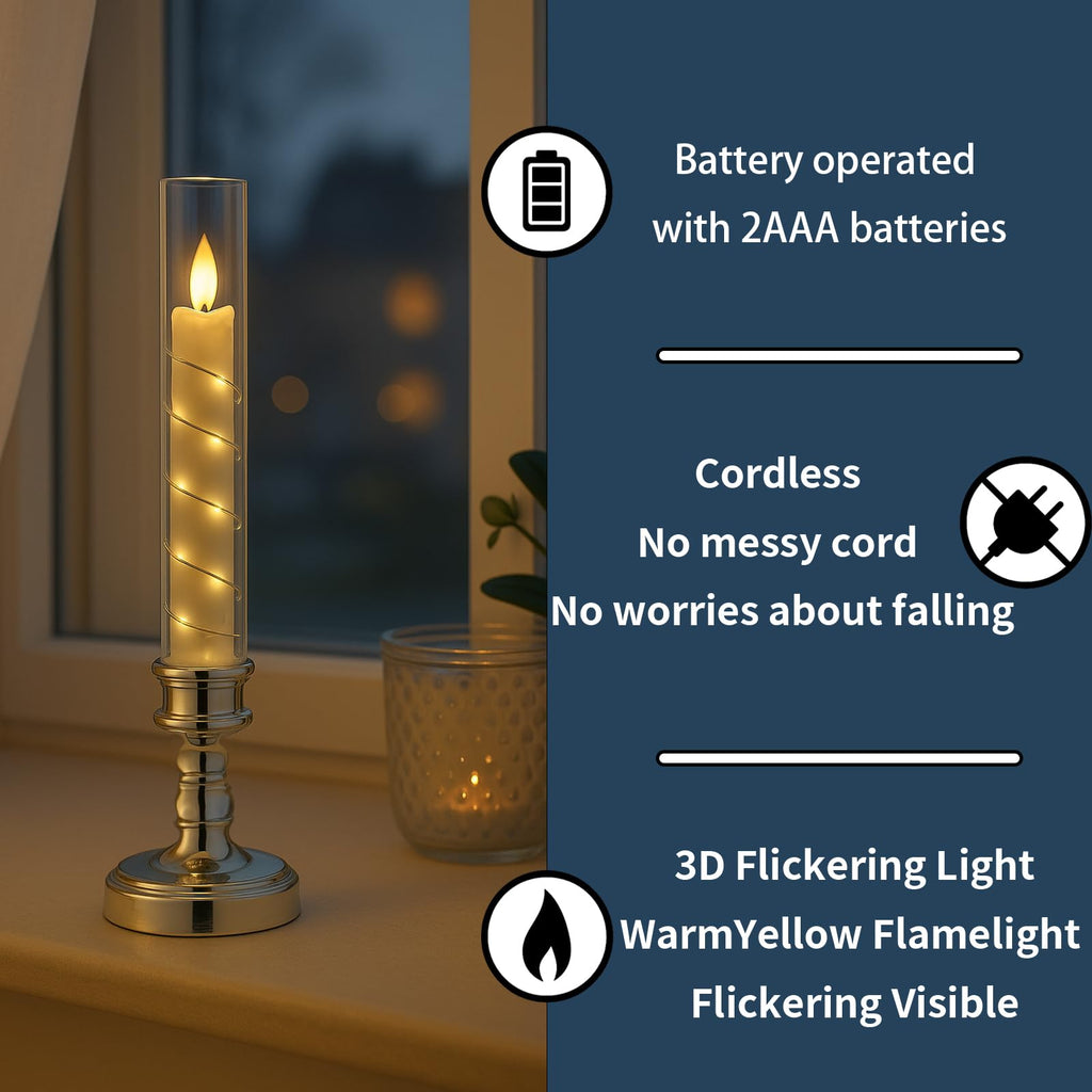 6PCS Flameless LED Candles with Timer, Flickering Battery Operated Candles with Embedded Star String Lights, Romantic