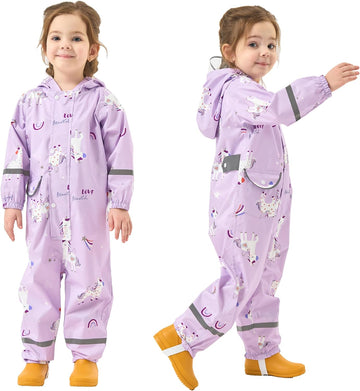 Kids Rain Suit Toddler Girls Raincoats One Piece Hoodie Cartoon Rain Gear Coverall Waterproof Rainwear