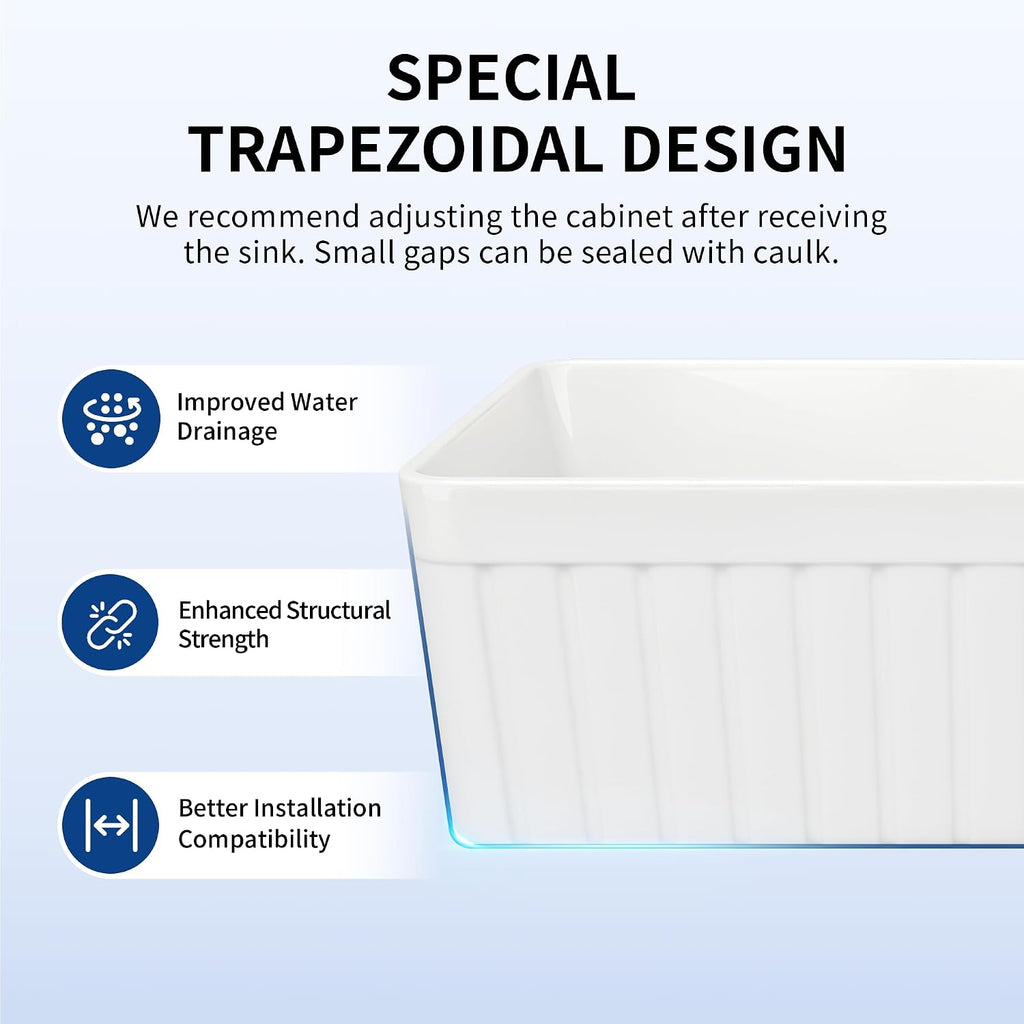 White Farmhouse Sink Apron Front Farm Kitchen Sink 33 inch | Single Bowl Deep Drop-in Undermount Reversible Sinks