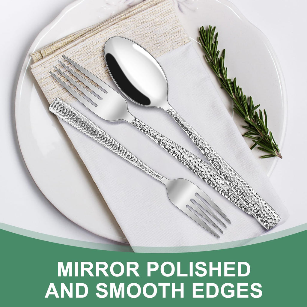 Hammered Silverware Set, 40-Piece Stainless Steel Wave Flatware Set for 8, Food-Grade Tableware Cutlery Set, Utensil