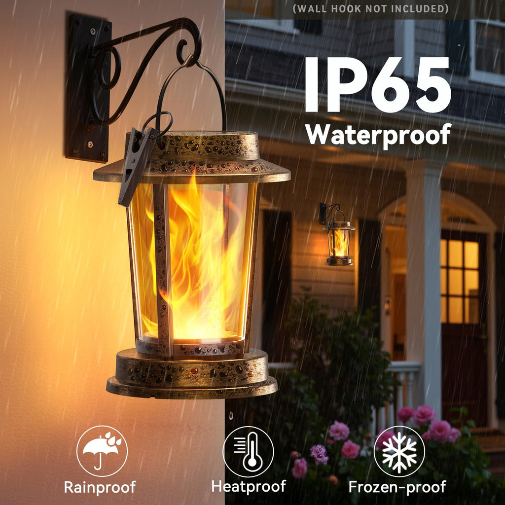 Solar Lanterns Outdoor Waterproof, Upgraded Flickering Flame Solar Lights Outdoor, Solar Powered Lanterns Decorative