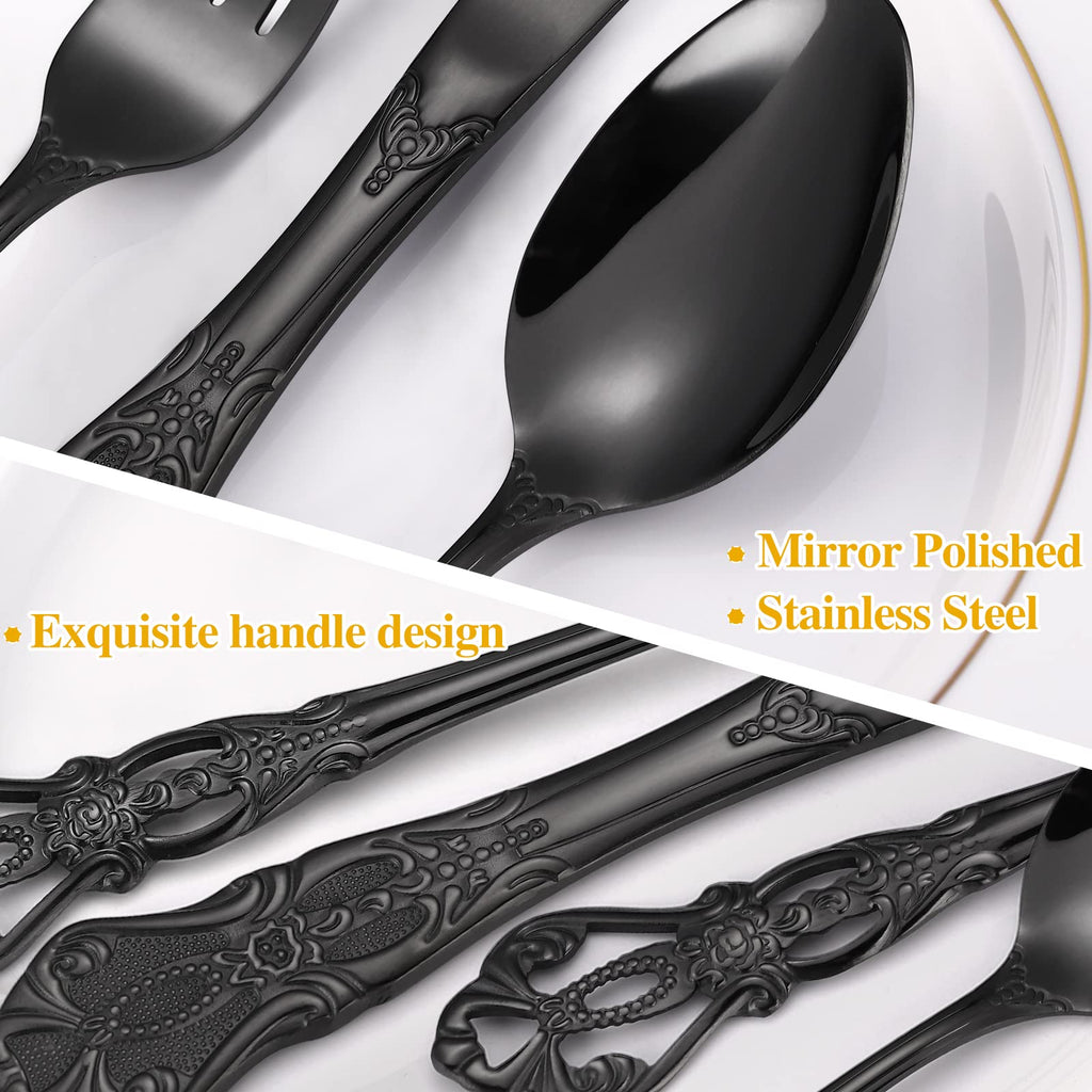 Gorgeous Retro Royal Black Silverware Set For 8, 40 Pieces Flatware Service 8, Stainless Steel Anti-rust Dark Fine