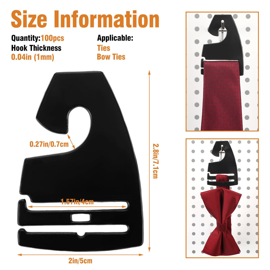 100 Pcs Tie Hangers, Plastic Neck Tie Holders for Display, Black Necktie Hook Hangers for Men Retail Closet, 2.8 x 2