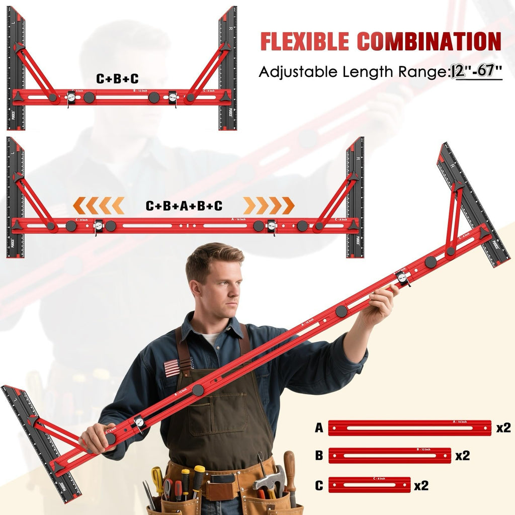Stair Tread Template Tool with Triangular Brace and Edge Flip Stops