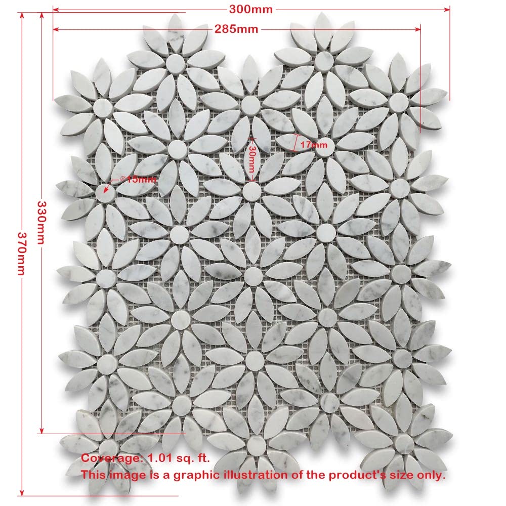Carrara White Marble Daisy Flower Pattern Mosaic Tile Honed Kitchen Bath Wall Floor Backsplash Shower (1 Sheet)