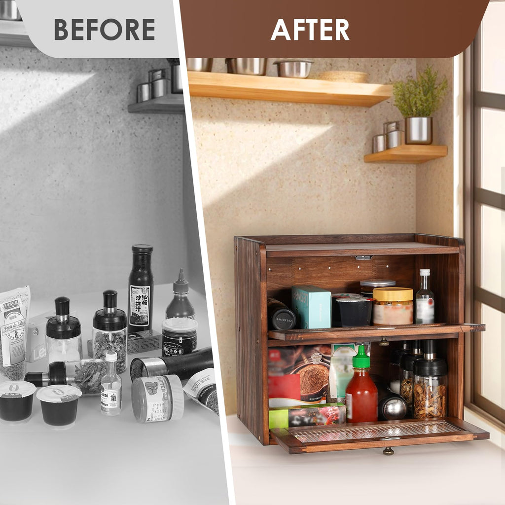 Countertop Wooden Bread Storage Container Bin 2 Layer Breadbox Holder Large Capacity Keeper Vintage Farmhouse Food
