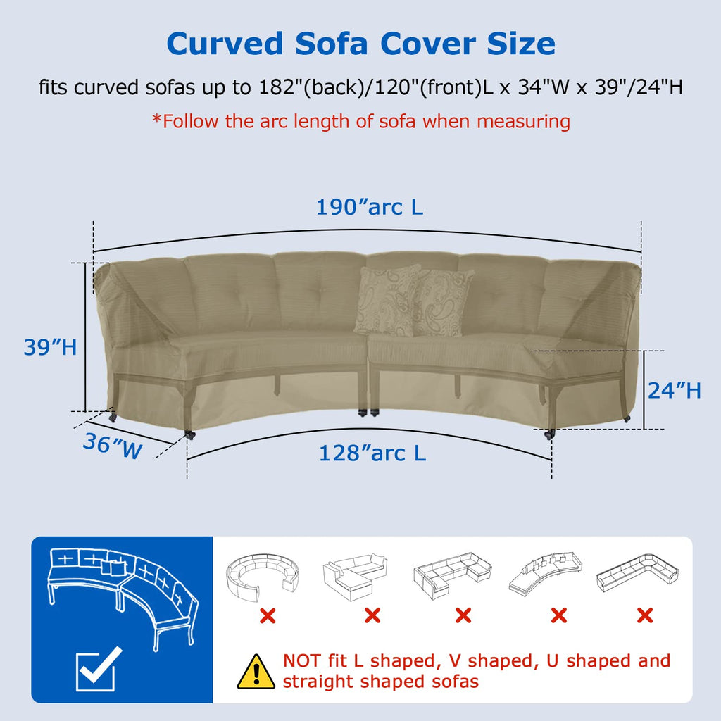 Outdoor Curved Sectional Sofa Cover, Heavy Duty Waterproof Patio Couch Cover, All Weather Protection Furniture
