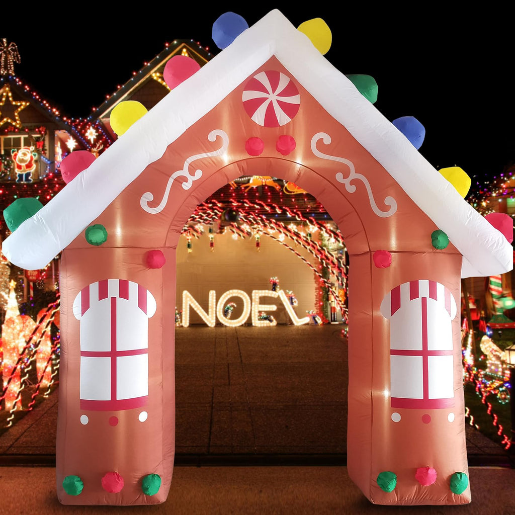 10FT Christmas Inflatables Gingerbread House Archway Outdoor Decorations, Giant Christmas Arch Blow Up Yard