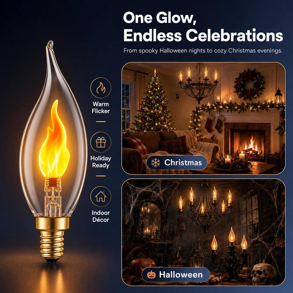 E12 Flickering Flame Bulb,6 Pcs Realistic Flickering LED Flame Light Bulds