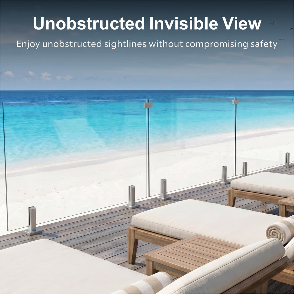 6-Panel Laminated Glass Railing System, 363-372" W x 44" H Deck Railing Kit