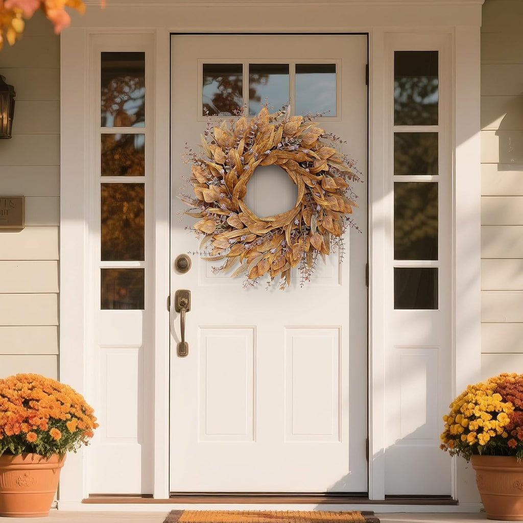 26" Artificial Fall Eucalyptus Wreath with Seeds for Front Door(Orange)